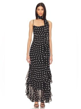 NWT LPA Giulia Maxi Dress in Black And Cream Polka Dot